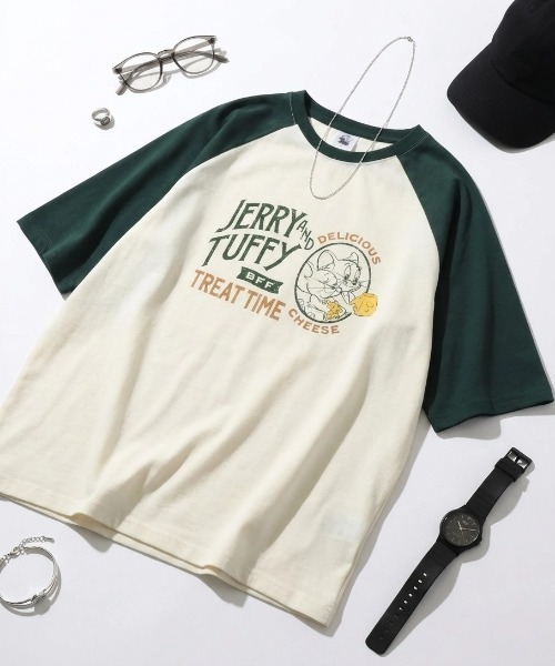 Tom＆Jerry（トムアンドジェリー）の「2026SS Tom and Jerry/トムとジェリー ビンテージデザイン キャラクタープリント ラグラン5分袖Tシャツ（Tシャツ/カットソー・レディース・グレー系その他/クリーム/ホワイト系その他/グレー系その他2・L/M）」の6枚目の写真