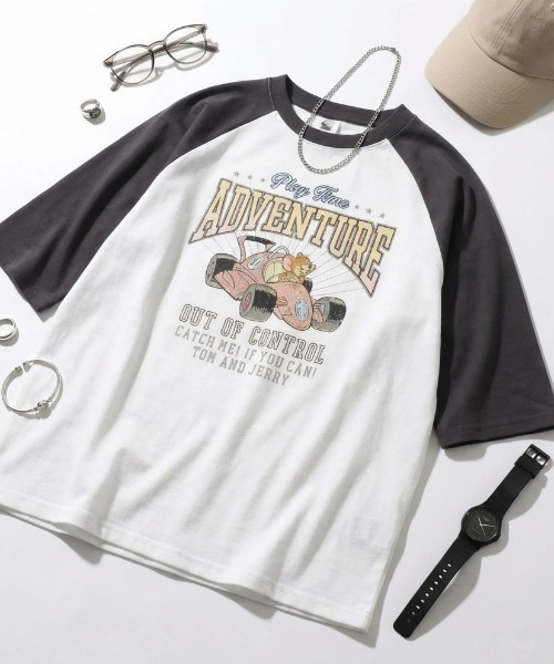 Tom＆Jerry（トムアンドジェリー）の「2026SS Tom and Jerry/トムとジェリー ビンテージデザイン キャラクタープリント ラグラン5分袖Tシャツ（Tシャツ/カットソー・レディース・グレー系その他/クリーム/ホワイト系その他/グレー系その他2・L/M）」の7枚目の写真