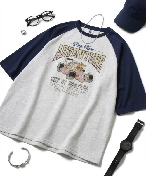Tom＆Jerry（トムアンドジェリー）の「2026SS Tom and Jerry/トムとジェリー ビンテージデザイン キャラクタープリント ラグラン5分袖Tシャツ（Tシャツ/カットソー・レディース・グレー系その他/クリーム/ホワイト系その他/グレー系その他2・L/M）」の8枚目の写真