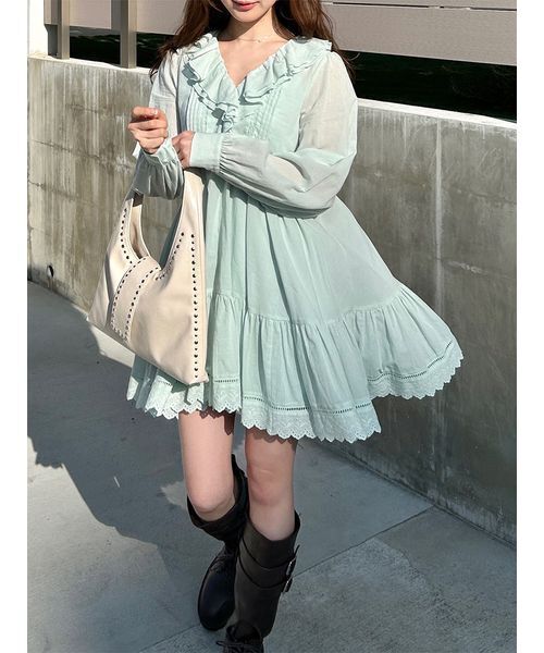 LILY BROWN(リリーブラウン)の「コットンレースミニワンピース(ワンピース・レディース・ブラック/ミント/ホワイト・F)」の3枚目の写真