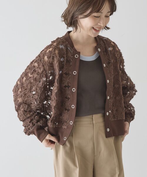 AMERICAN HOLIC（アメリカンホリック）の「アートレースカーディガン（カーディガン/ボレロ・レディース・ブラック/ブラウン/ピンク/アイボリー/ライトイエロー・M/L）」の4枚目の写真