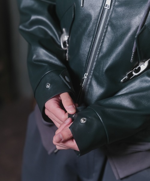 That's life ブラックレザーファイヤーマンジャケット Faux Leather Circle logo Fireman Jacket – That's life online store