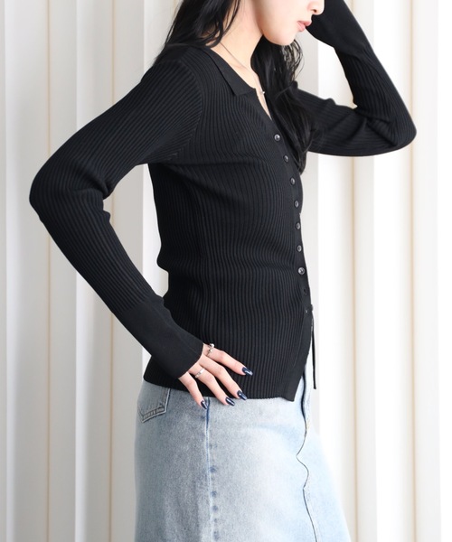 YENNA(イェンナ)の「襟付きVネックリブニットカーディガン(カーディガン/ボレロ・レディース・ブラウン/グレー/ブラック/アイボリー・FREE)」の19枚目の写真