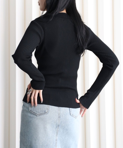 YENNA(イェンナ)の「襟付きVネックリブニットカーディガン(カーディガン/ボレロ・レディース・ブラウン/グレー/ブラック/アイボリー・FREE)」の20枚目の写真