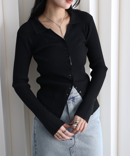 YENNA(イェンナ)の「襟付きVネックリブニットカーディガン(カーディガン/ボレロ・レディース・ブラウン/グレー/ブラック/アイボリー・FREE)」の17枚目の写真