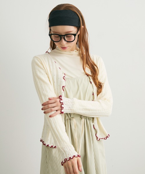 Crisp(クリスプ)の「バイカラーメロウVネックカーディガン(カーディガン/ボレロ・レディース・グレー/ホワイト・FREE)」の3枚目の写真