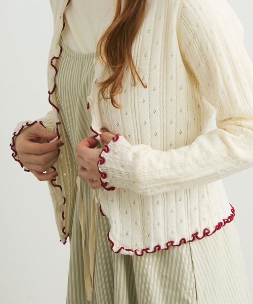 Crisp(クリスプ)の「バイカラーメロウVネックカーディガン(カーディガン/ボレロ・レディース・グレー/ホワイト・FREE)」の7枚目の写真