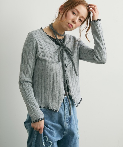 Crisp(クリスプ)の「バイカラーメロウVネックカーディガン(カーディガン/ボレロ・レディース・グレー/ホワイト・FREE)」の14枚目の写真