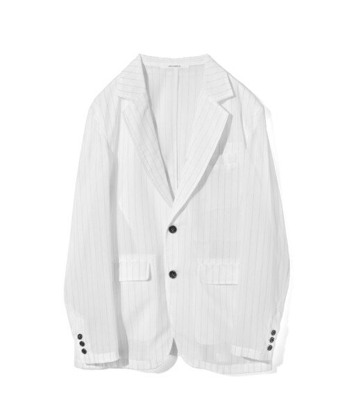 MIDIUMISOLID(ミディウミソリッド)の「MIDIUMISOLID Men’s シアーストライプジャケット(ダウンジャケット/コート・メンズ・ブラック/オフホワイト・48)」の1枚目の写真