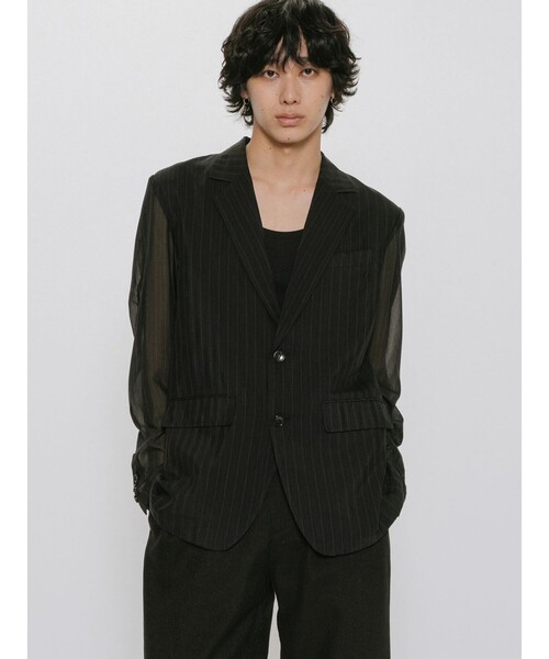 MIDIUMISOLID(ミディウミソリッド)の「MIDIUMISOLID Men’s シアーストライプジャケット(ダウンジャケット/コート・メンズ・ブラック/オフホワイト・48)」の2枚目の写真