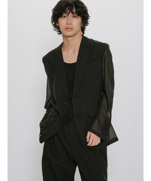 MIDIUMISOLID(ミディウミソリッド)の「MIDIUMISOLID Men’s シアーストライプジャケット(ダウンジャケット/コート・メンズ・ブラック/オフホワイト・48)」の6枚目の写真