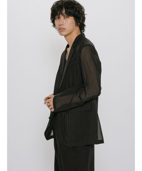MIDIUMISOLID(ミディウミソリッド)の「MIDIUMISOLID Men’s シアーストライプジャケット(ダウンジャケット/コート・メンズ・ブラック/オフホワイト・48)」の7枚目の写真
