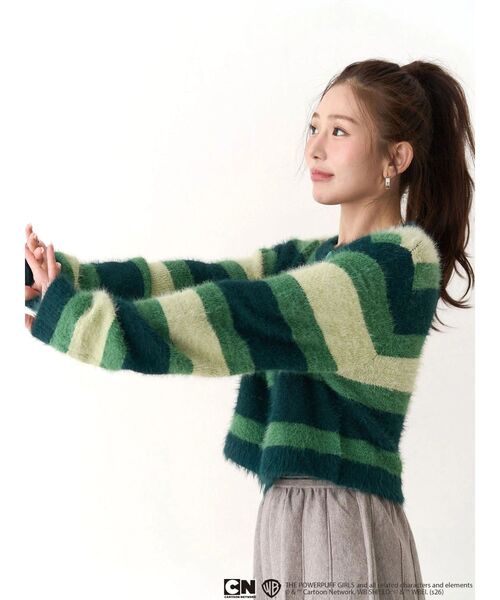 CALNAMUR（カルナムール）の「【パワーパフ ガールズ】カラーボーダーニットカーデ（カーディガン/ボレロ・レディース・レッド/グリーン/ブルー・FREE）」の15枚目の写真