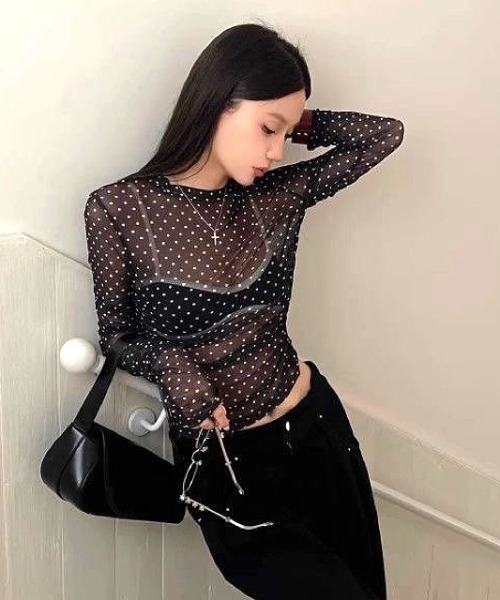 SHEENA(シーナ)の「ドット柄シアートップス(Tシャツ/カットソー・レディース・ブラック・M)」の11枚目の写真