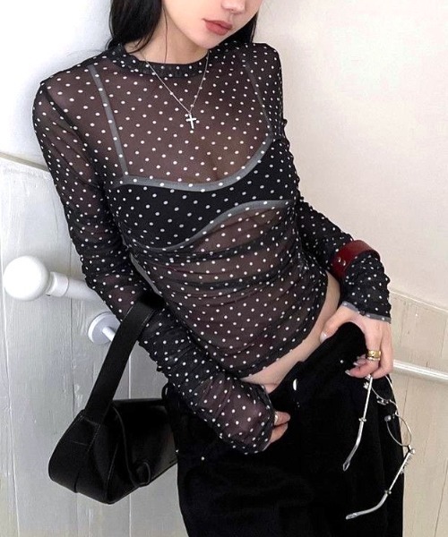 SHEENA(シーナ)の「ドット柄シアートップス(Tシャツ/カットソー・レディース・ブラック・M)」の13枚目の写真