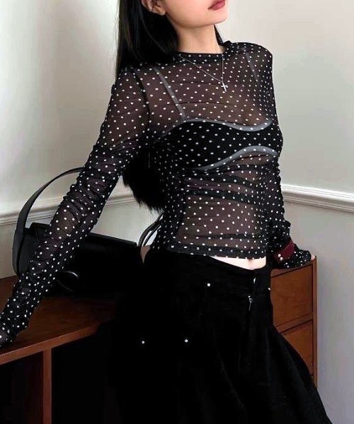 SHEENA(シーナ)の「ドット柄シアートップス(Tシャツ/カットソー・レディース・ブラック・M)」の14枚目の写真