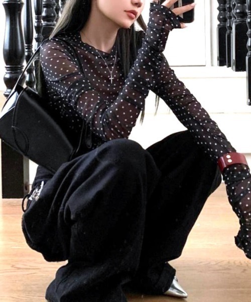 SHEENA(シーナ)の「ドット柄シアートップス(Tシャツ/カットソー・レディース・ブラック・M)」の22枚目の写真