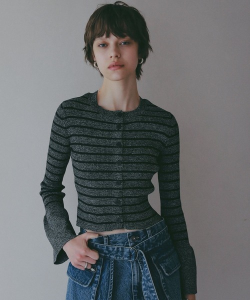 BAYFLOW（ベイフロー）の「【EF(エフ)】袖フリルボーダーニット（WOMEN）（ニット/セーター・レディース・ブラック/ライトグリーン・FREE）」の6枚目の写真