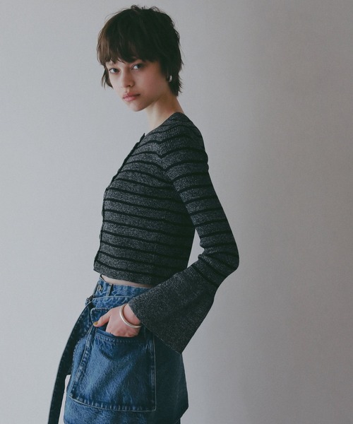 BAYFLOW（ベイフロー）の「【EF(エフ)】袖フリルボーダーニット（WOMEN）（ニット/セーター・レディース・ブラック/ライトグリーン・FREE）」の8枚目の写真