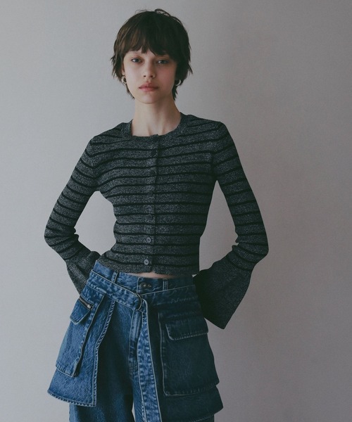 BAYFLOW（ベイフロー）の「【EF(エフ)】袖フリルボーダーニット（WOMEN）（ニット/セーター・レディース・ブラック/ライトグリーン・FREE）」の10枚目の写真