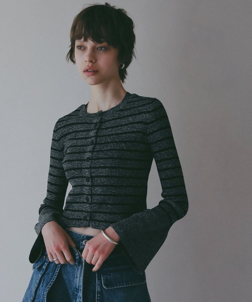 BAYFLOW（ベイフロー）の「【EF(エフ)】袖フリルボーダーニット（WOMEN）（ニット/セーター・レディース・ブラック/ライトグリーン・FREE）」の11枚目の写真