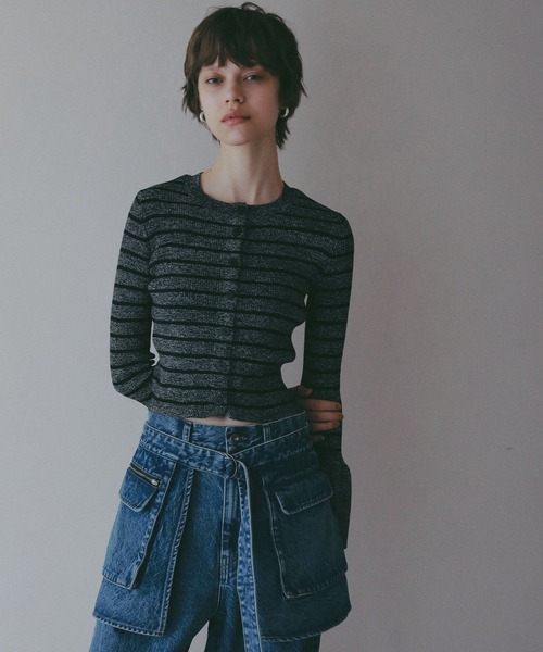 BAYFLOW（ベイフロー）の「【EF(エフ)】袖フリルボーダーニット（WOMEN）（ニット/セーター・レディース・ブラック/ライトグリーン・FREE）」の12枚目の写真