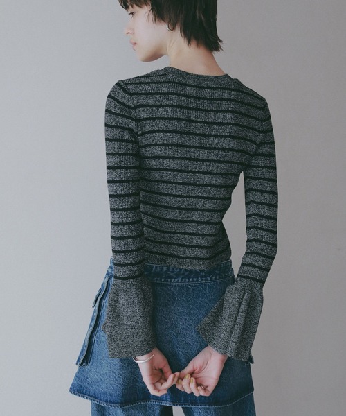 BAYFLOW（ベイフロー）の「【EF(エフ)】袖フリルボーダーニット（WOMEN）（ニット/セーター・レディース・ブラック/ライトグリーン・FREE）」の14枚目の写真