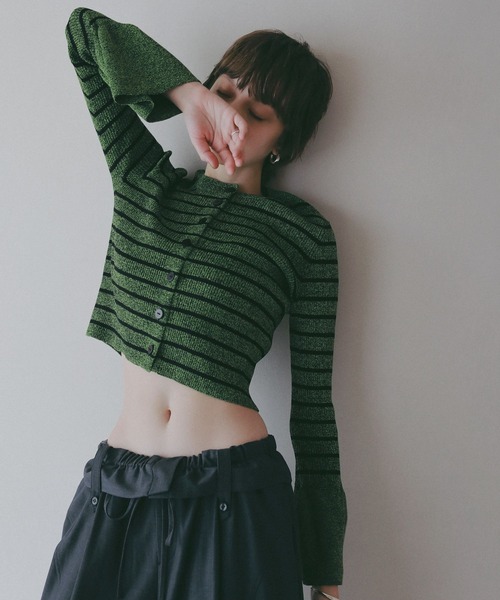 BAYFLOW（ベイフロー）の「【EF(エフ)】袖フリルボーダーニット（WOMEN）（ニット/セーター・レディース・ブラック/ライトグリーン・FREE）」の20枚目の写真