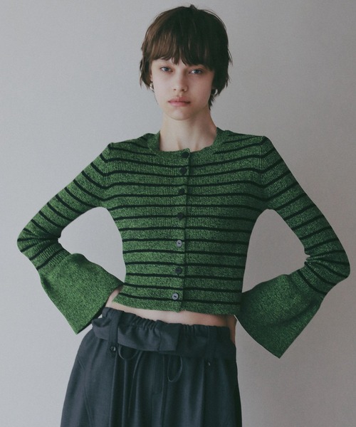 BAYFLOW（ベイフロー）の「【EF(エフ)】袖フリルボーダーニット（WOMEN）（ニット/セーター・レディース・ブラック/ライトグリーン・FREE）」の22枚目の写真