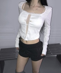 milk lace cross crop top