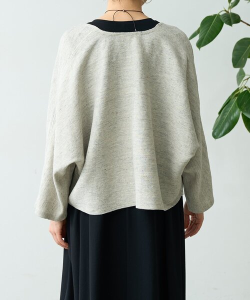 BEARDSLEY（ビアズリー）の「リネンインレイカーディガン（カーディガン/ボレロ・レディース・ベージュ/ネイビー/グレー・FREE）」の5枚目の写真