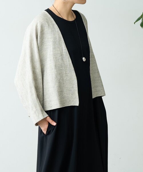 BEARDSLEY（ビアズリー）の「リネンインレイカーディガン（カーディガン/ボレロ・レディース・ベージュ/ネイビー/グレー・FREE）」の6枚目の写真