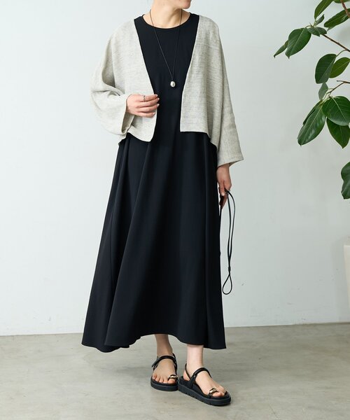 BEARDSLEY（ビアズリー）の「リネンインレイカーディガン（カーディガン/ボレロ・レディース・ベージュ/ネイビー/グレー・FREE）」の7枚目の写真