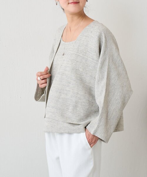 BEARDSLEY（ビアズリー）の「リネンインレイカーディガン（カーディガン/ボレロ・レディース・ベージュ/ネイビー/グレー・FREE）」の11枚目の写真