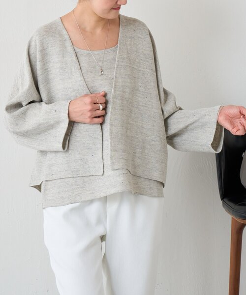 BEARDSLEY（ビアズリー）の「リネンインレイカーディガン（カーディガン/ボレロ・レディース・ベージュ/ネイビー/グレー・FREE）」の13枚目の写真