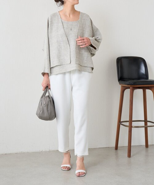 BEARDSLEY（ビアズリー）の「リネンインレイカーディガン（カーディガン/ボレロ・レディース・ベージュ/ネイビー/グレー・FREE）」の14枚目の写真