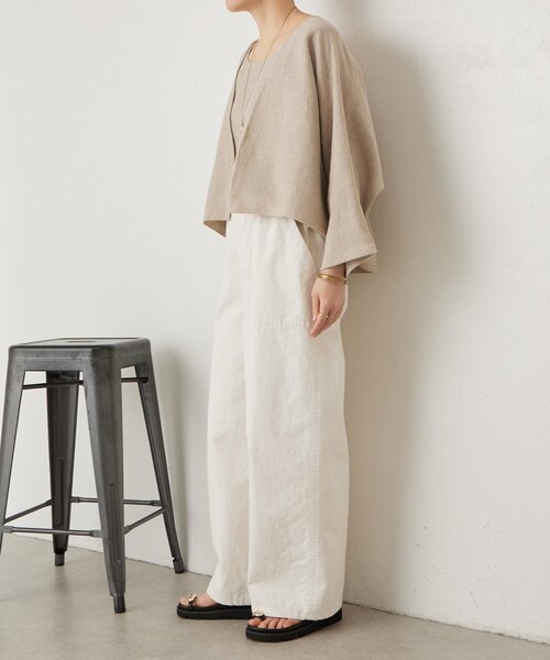 ★日本製 BEARDSLEY リネン ストレッチ ボレロ オープンカーディガン BEARDSLEY - ☆日本製 BEARDSLEY リネン ストレッチ ボレロ オープン