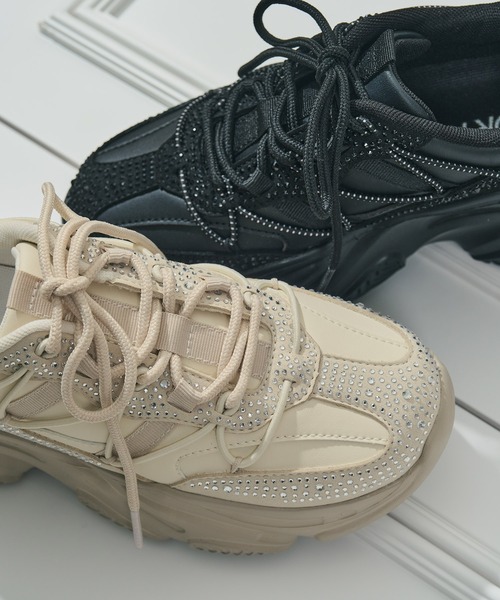 ORiental TRaffic（オリエンタルトラフィック）の「ラインストーン 厚底 スニーカー /OT3792（スニーカー・レディース・ブラック/ベージュ・36/41/40/39/38/37）」の3枚目の写真