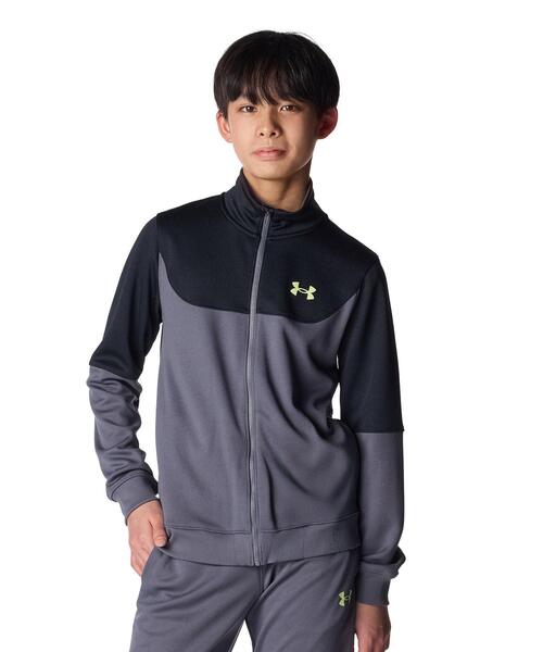 UNDER ARMOUR(アンダーアーマー)の「UAカラーブロック ビッグロゴ トラックスーツ(トレーニング/キッズ)(その他トップス・キッズ・グレー×ホワイト・140cm/150cm/160cm)」の2枚目の写真