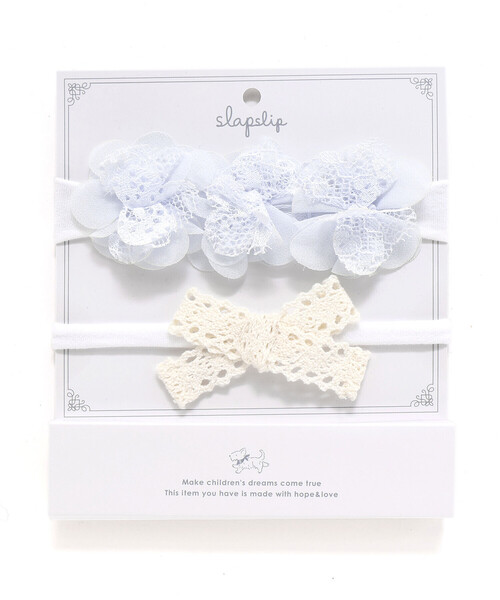 SLAP SLIP BABY(スラップスリップベビー)の「ふわふわフラワー+レースリボンヘアカチューム2点セットベビー(その他ベビー用品・キッズ・ホワイト/ピンク/ブルー・FREE)」の2枚目の写真