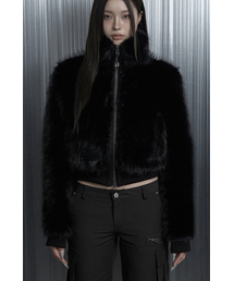 Contrast Faux-Fur Crop Jacket (Black)