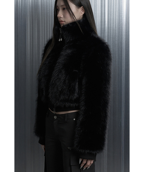 ETRE AU SOMMET(エトレオソメ)の「Contrast Faux-Fur Crop Jacket (Black)(ムートンコート・レディース・その他・FREE)」の2枚目の写真