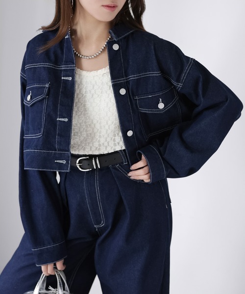 Riberry（リベリー）の「ショート丈デニムジャケット（デニムジャケット・レディース・ブルー/ブラック/ネイビー・FREE）」の3枚目の写真