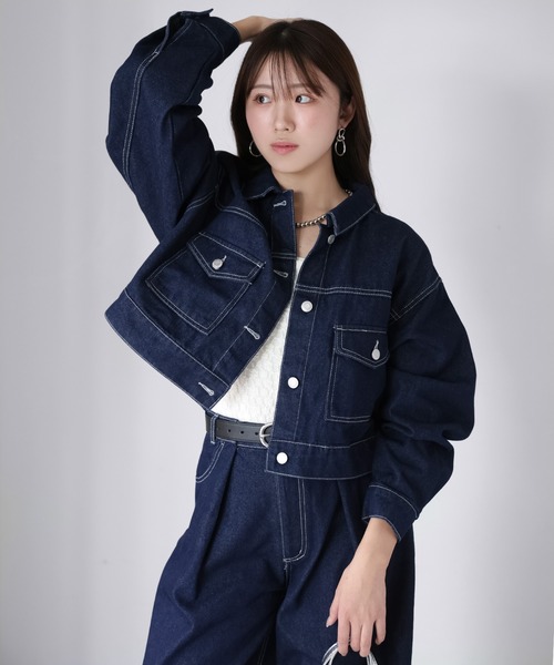Riberry（リベリー）の「ショート丈デニムジャケット（デニムジャケット・レディース・ブルー/ブラック/ネイビー・FREE）」の14枚目の写真
