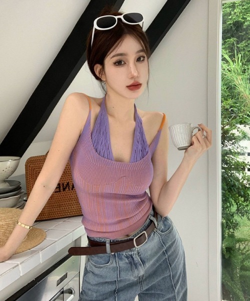 Ritzy（リッツィー）の「2 層レイヤードニットキャミソール（Tシャツ/カットソー・レディース・グリーン/ピンク/パープル・FREE）」の6枚目の写真