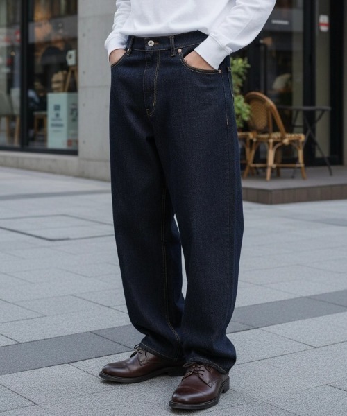 VISION STREET WEAR(ヴィジョンストリートウェア)の「VISION STREET WEAR/ヴィジョンストリートウェア オーバーサイズ リジッド ワイドデニムパンツ/バギーパンツ/レディース メンズ(デニムパンツ・メンズ・ブラック/ネイビー・LL/M/L)」の2枚目の写真