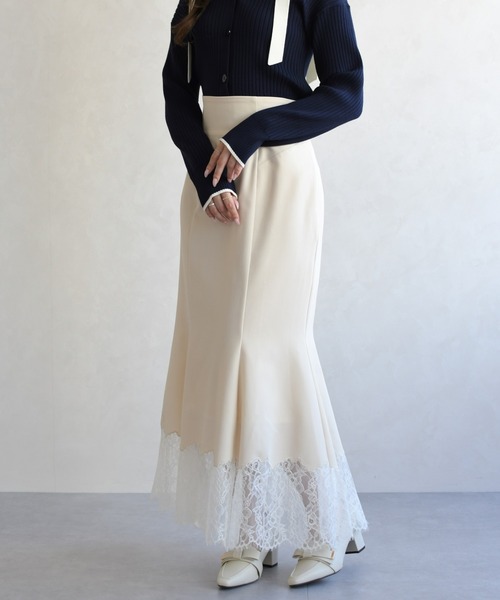 31 Sons de mode（トランテアン　ソン　ドゥ　モード）の「2026春夏新作 裾レースマーメイドスカート（スカート・レディース・ピンク/アイボリー・M/S）」の3枚目の写真