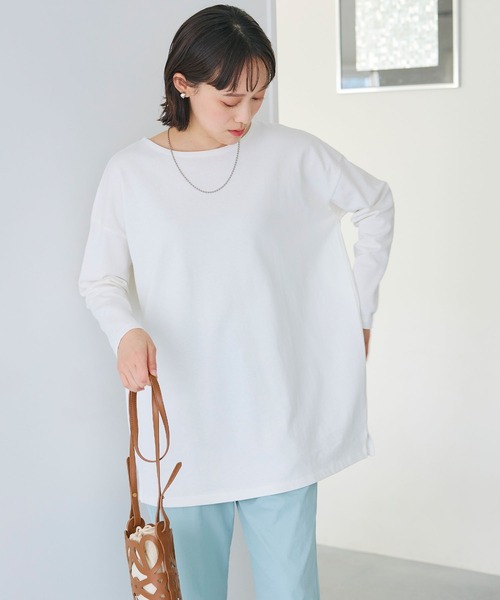 CROSS FUNCTION（クロスファンクション）の「《よれにくい》エブ楽 オーバーサイズロングスリーブコットンTシャツ【CROSS FUNCTION/クロスファンクション】（Tシャツ/カットソー・レディース・ブラック/カーキ/オフホワイト/チャコールグレー・M/L/LL）」の2枚目の写真