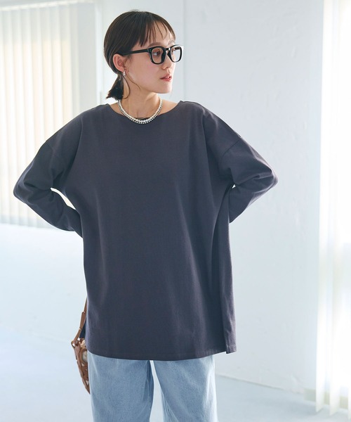 CROSS FUNCTION（クロスファンクション）の「《よれにくい》エブ楽 オーバーサイズロングスリーブコットンTシャツ【CROSS FUNCTION/クロスファンクション】（Tシャツ/カットソー・レディース・ブラック/カーキ/オフホワイト/チャコールグレー・M/L/LL）」の4枚目の写真