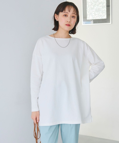 CROSS FUNCTION（クロスファンクション）の「《よれにくい》エブ楽 オーバーサイズロングスリーブコットンTシャツ【CROSS FUNCTION/クロスファンクション】（Tシャツ/カットソー・レディース・ブラック/カーキ/オフホワイト/チャコールグレー・M/L/LL）」の14枚目の写真